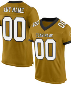 Custom Old Gold White-Black Mesh Authentic Football Jersey