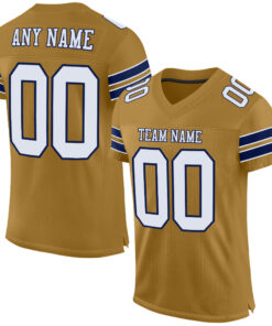 Custom Old Gold White-Navy Mesh Authentic Football Jersey