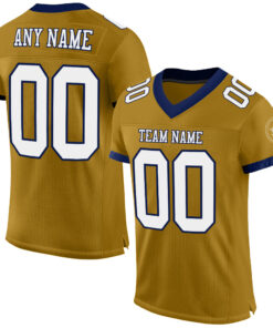 Custom Old Gold White-Navy Mesh Authentic Football Jersey