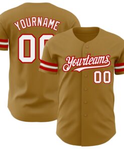 Custom Old Gold White-Red Authentic Baseball Jersey