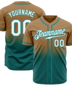 Custom Old Gold White-Teal Authentic Fade Fashion Baseball Jersey