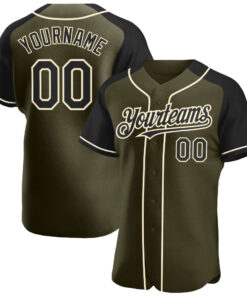 Custom Olive Black-Cream Authentic Raglan Sleeves Salute To Service Baseball Jersey