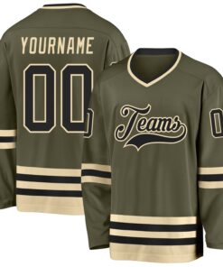 Custom Olive Black-Cream Salute To Service Hockey Jersey