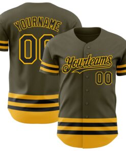 Custom Olive Black-Gold Line Authentic Salute To Service Baseball Jersey