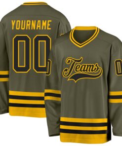 Custom Olive Black-Gold Salute To Service Hockey Jersey