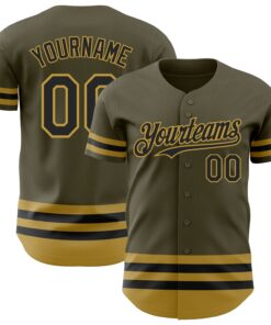 Custom Olive Black-Old Gold Line Authentic Salute To Service Baseball Jersey