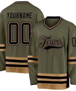 Custom Olive Black-Old Gold Salute To Service Hockey Jersey