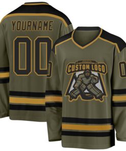 Custom Olive Black-Old Gold Salute To Service Hockey Jersey