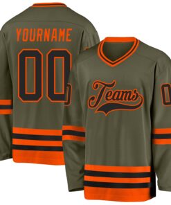 Custom Olive Black-Orange Salute To Service Hockey Jersey