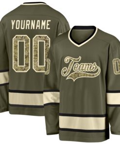 Custom Olive Camo-Cream Salute To Service Hockey Jersey