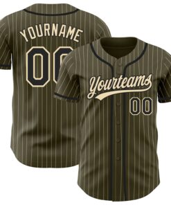 Custom Olive City Cream Pinstripe Black Authentic Salute To Service Baseball Jersey