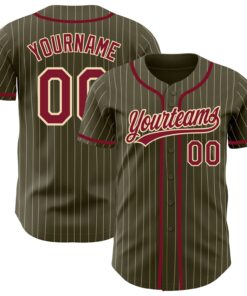 Custom Olive City Cream Pinstripe Crimson Authentic Salute To Service Baseball Jersey