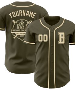Custom Olive Cream Authentic Salute To Service Baseball Jersey