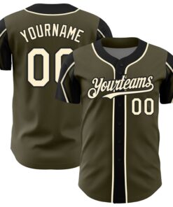 Custom Olive Cream-Black 3 Colors Arm Shapes Authentic Salute To Service Baseball Jersey