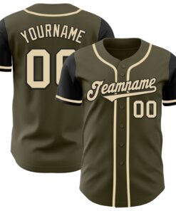 Custom Olive Cream-Black Authentic Two Tone Salute To Service Baseball Jersey