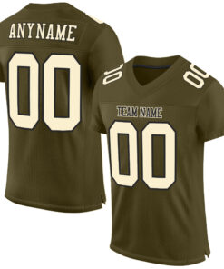 Custom Olive Cream-Black Mesh Authentic Salute To Service Football Jersey