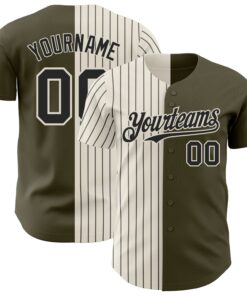 Custom Olive Cream-Black Pinstripe Authentic Split Fashion Salute To Service Baseball Jersey