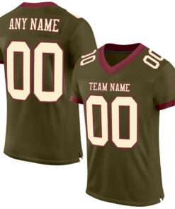 Custom Olive Cream-Burgundy Mesh Authentic Salute To Service Football Jersey