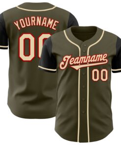 Custom Olive Cream Red-Black Authentic Salute To Service Two Tone Baseball Jersey
