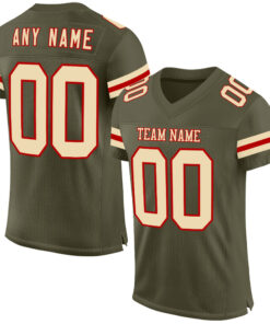 Custom Olive Cream-Red Mesh Authentic Salute To Service Football Jersey