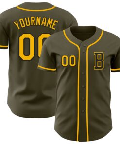 Custom Olive Gold-Black Authentic Salute To Service Baseball Jersey