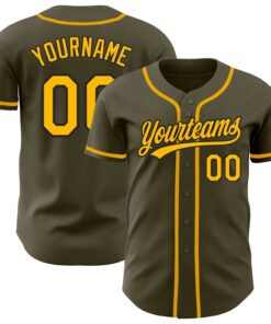 Custom Olive Gold-Black Authentic Salute To Service Baseball Jersey