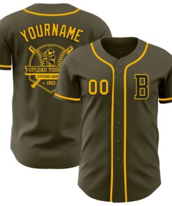 Custom Olive Gold-Black Authentic Salute To Service Baseball Jersey