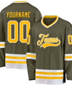Custom Olive Gold-White Salute To Service Hockey Jersey