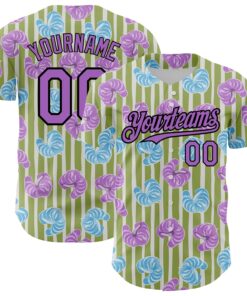 Custom Olive Medium Purple-Black 3D Pattern Design Tropical Anthurium Flower Authentic Baseball Jersey