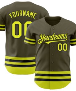 Custom Olive Neon Yellow-Black Line Authentic Salute To Service Baseball Jersey