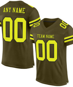 Custom Olive Neon Yellow-Black Mesh Authentic Salute To Service Football Jersey