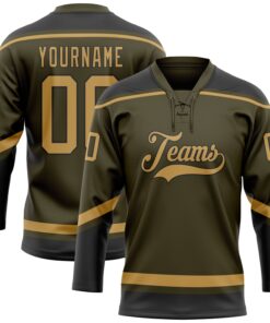 Custom Olive Old Gold-Black Salute To Service Hockey Lace Neck Jersey