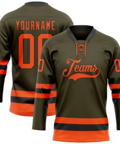 Custom Olive Orange-Black Salute To Service Hockey Lace Neck Jersey