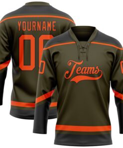 Custom Olive Orange-Black Salute To Service Hockey Lace Neck Jersey