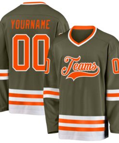 Custom Olive Orange-White Salute To Service Hockey Jersey