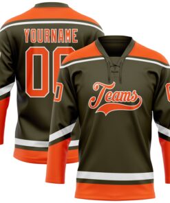 Custom Olive Orange-White Salute To Service Hockey Lace Neck Jersey