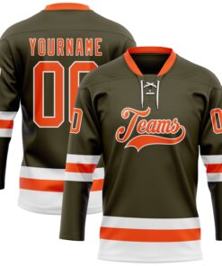 Custom Olive Orange-White Salute To Service Hockey Lace Neck Jersey