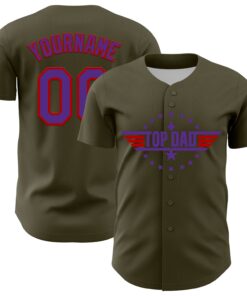 Custom Olive Purple-Red 3D Pattern Design Father's Day Top Dad Authentic Salute To Service Baseball Jersey