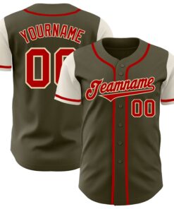 Custom Olive Red-Cream Authentic Two Tone Salute To Service Baseball Jersey