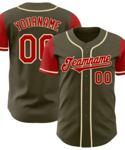 Custom Olive Red-Cream Authentic Two Tone Salute To Service Baseball Jersey