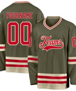 Custom Olive Red-Cream Salute To Service Hockey Jersey