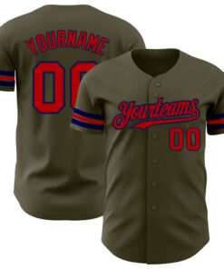 Custom Olive Red-Navy Authentic Salute To Service Baseball Jersey