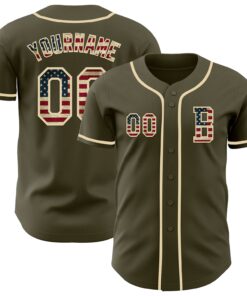Custom Olive Vintage USA Flag-Cream Authentic Salute To Service Baseball Jersey