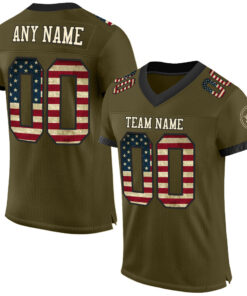 Custom Olive Vintage USA Flag Cream-Black Mesh Authentic Salute To Service Football Jersey