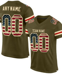 Custom Olive Vintage USA Flag-Cream Mesh Authentic Salute To Service Football Jersey