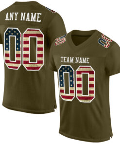 Custom Olive Vintage USA Flag-White Mesh Authentic Salute To Service Football Jersey