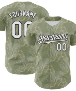 Custom Olive White-Black 3D Hawaii Tropical Coconut Tree Authentic Baseball Jersey
