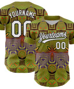 Custom Olive White-Black 3D Pattern Design Black History Month Authentic Salute To Service Baseball Jersey