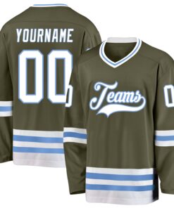 Custom Olive White-Light Blue Salute To Service Hockey Jersey