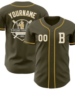 Custom Olive White-Old Gold Authentic Salute To Service Baseball Jersey